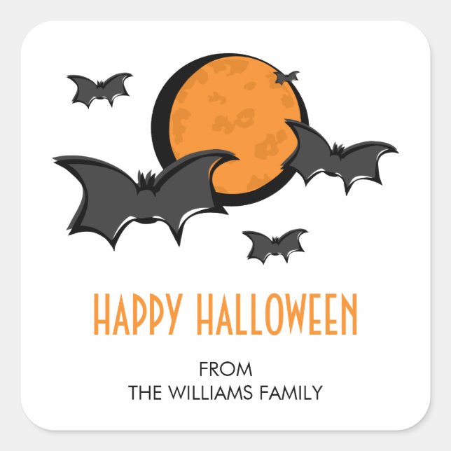 Bats and Moon Halloween Square Sticker (Front)