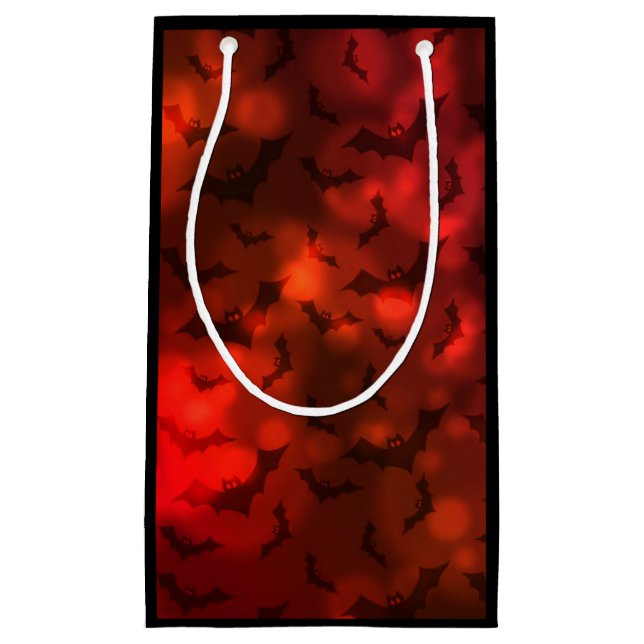 Bats and moon pattern red and black small gift bag (Front)