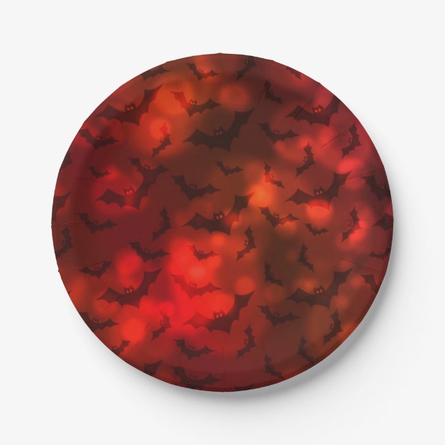 Bats and moon red black pattern  paper plate (Front)