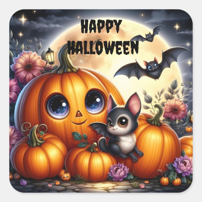 Bats And Pumpkins Halloween Sticker (Front)