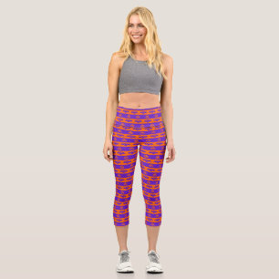 Bats And Pumpkins Orange And Purple Stripe Capri Leggings