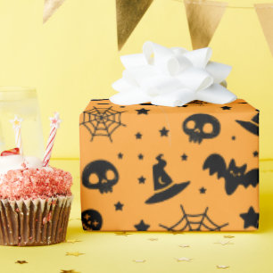 Bats and Spider Webs Spooky Halloween Yellow Wrapping Paper
