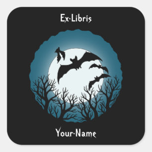 Bats and Trees Against the Moon Bookplate Square Sticker