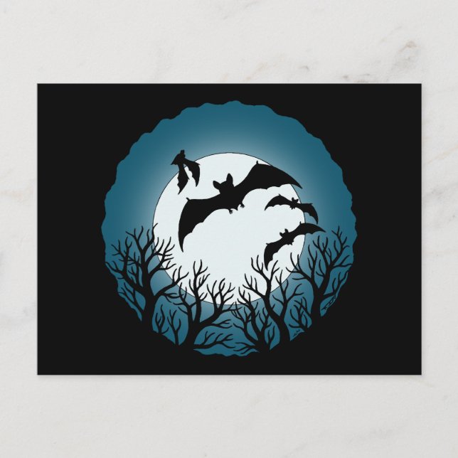 Bats and Trees Against the Moon Postcard (Front)