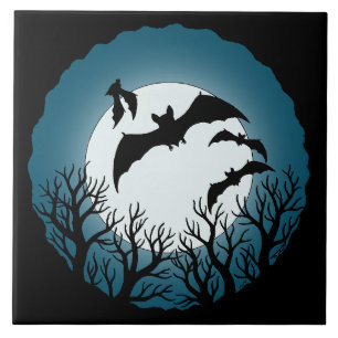 Bats and Trees Against the Moon Tile