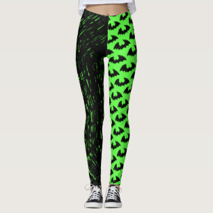 Bats & Black Lineart - Green Leggings