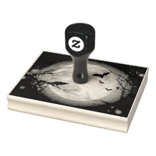 Bats By the Moon on Halloween Rubber Stamp