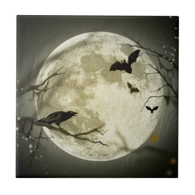 Bats By the Moon on Halloween Tile (Front)