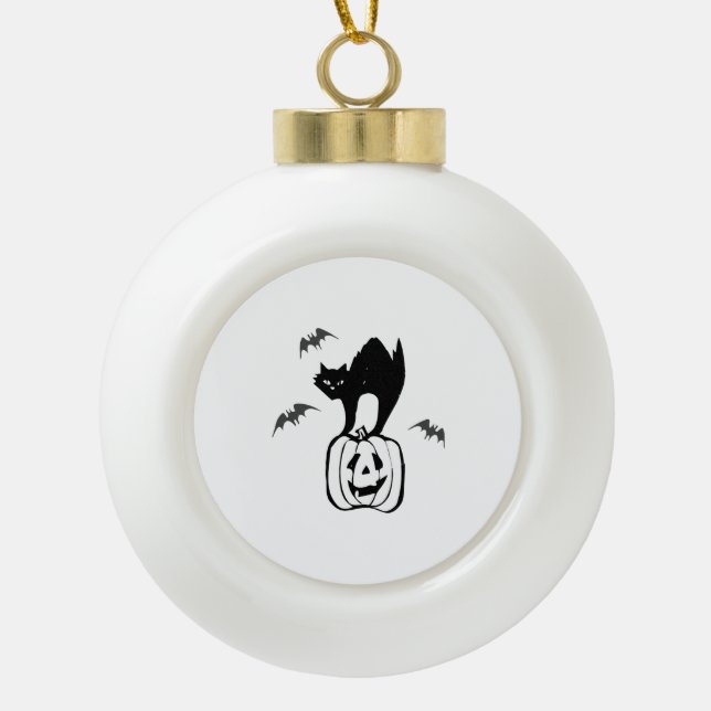bats cat pumpkin halloween ceramic ball christmas ornament (Front)