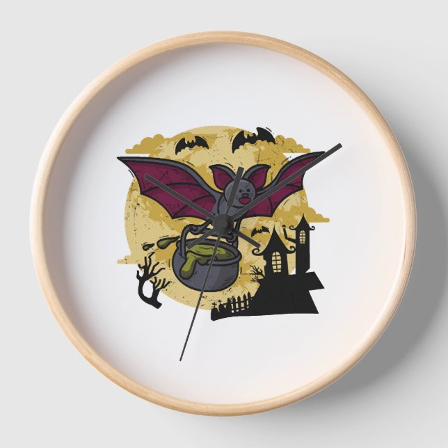 bats cat pumpkin halloween clock (Front)