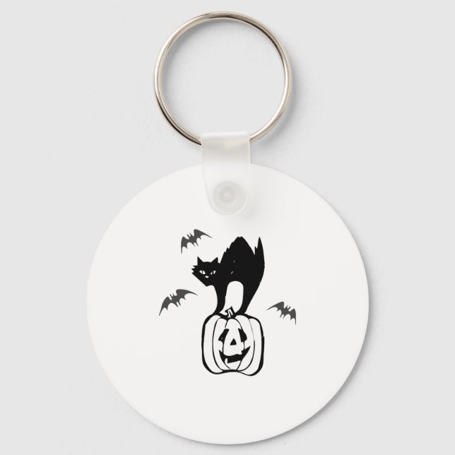 bats cat pumpkin halloween key ring (Front)