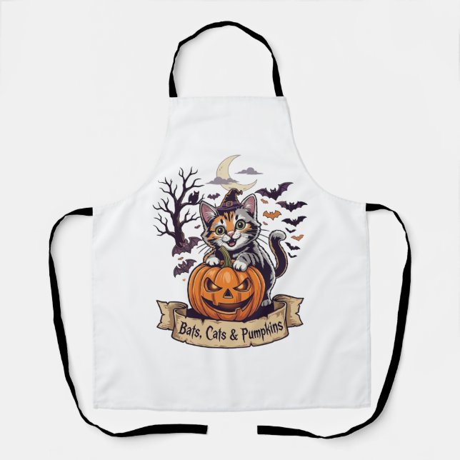 Bats Cats Pumpkins Halloween Witch Cat Spooky Tree Apron (Front)