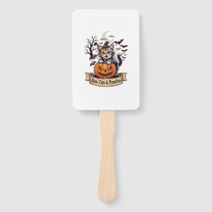 Bats Cats Pumpkins Halloween Witch Cat Spooky Tree Hand Fan