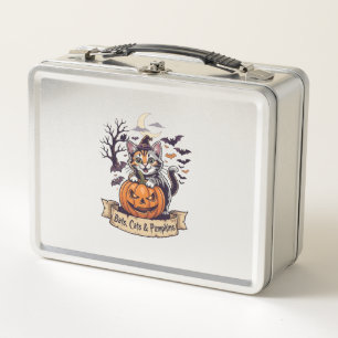 Bats Cats Pumpkins Halloween Witch Cat Spooky Tree Metal Lunch Box