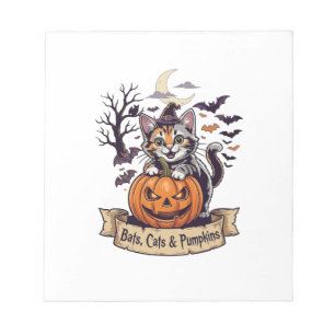 Bats Cats Pumpkins Halloween Witch Cat Spooky Tree Notepad