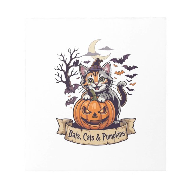Bats Cats Pumpkins Halloween Witch Cat Spooky Tree Notepad (Front)