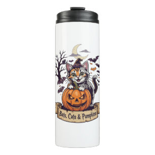 Bats Cats Pumpkins Halloween Witch Cat Spooky Tree Thermal Tumbler