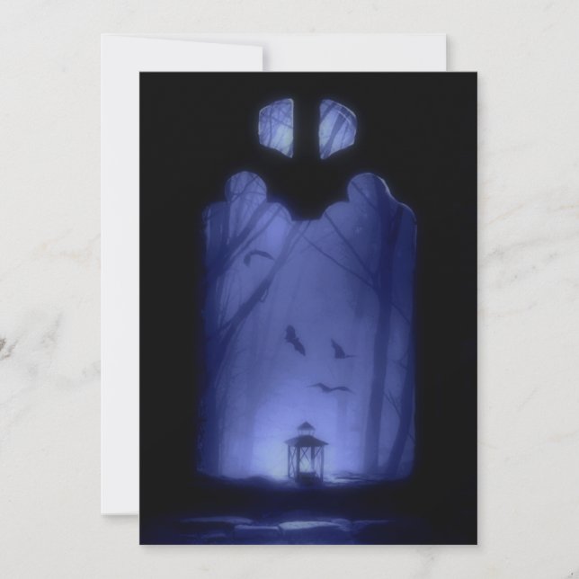 Bats Flying Eerie Blue Night | Halloween Invitation (Front)