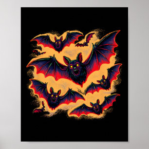 Bats Flying Halloween Creepy Night Fall Fun Tee  Poster