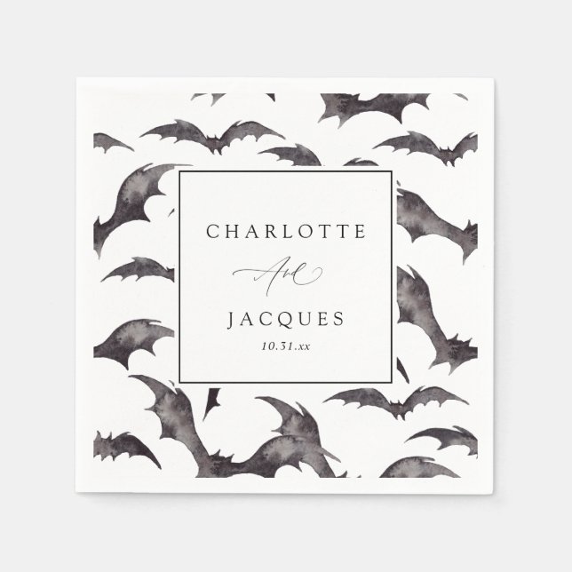 Bats Halloween Wedding- White Napkin (Front)