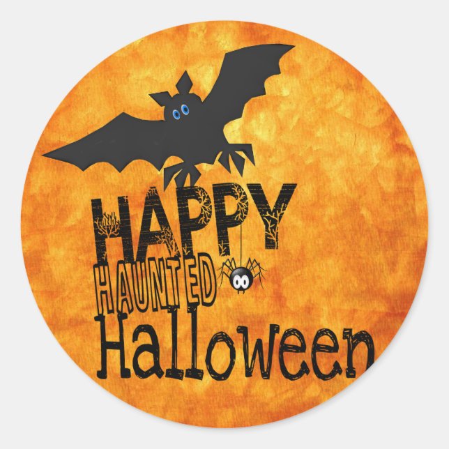 bats happy halloween classic round sticker (Front)