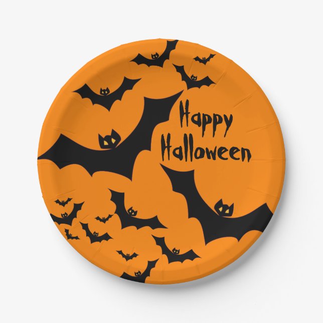 Bats Happy Halloween Party Paper Plate (Front)