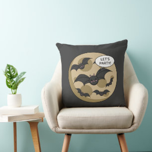 Bats Having Party on Full Moon Cushion
