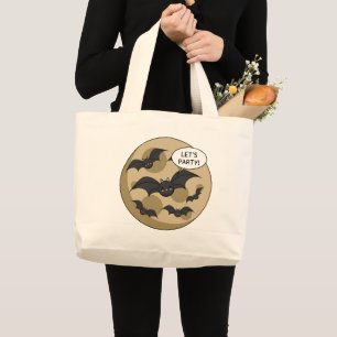 Bats Having Party on Full Moon Large Tote Bag