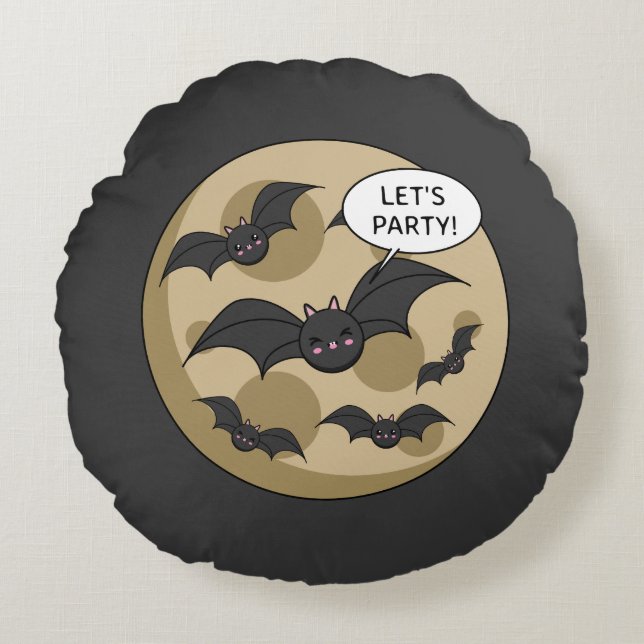 Bats Having Party on Full Moon Round Cushion (Front)