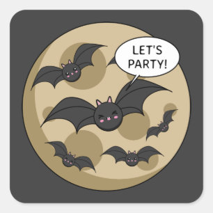 Bats Having Party on Full Moon Square Sticker
