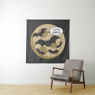 Bats Having Party on Full Moon Tapestry