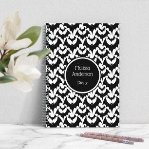 Bats Horror Gothic Pattern Personalised Name Black Notebook