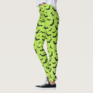 Bats iconic Halloween Silhouettes Green & Black Leggings