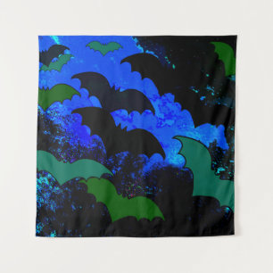 Bats In Flight Blue Tapestry
