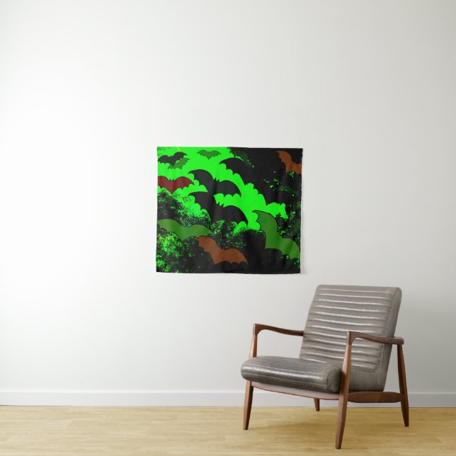 Bats In Flight Green Tapestry (In Situ (Horizontal))