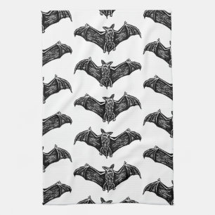 Bats in Flight in Black and White Tea Towel