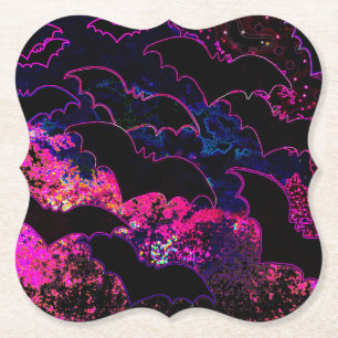Bats In Flight Neon Pink Paper Coaster