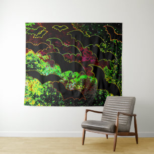 Bats In Flight Neon Tapestry