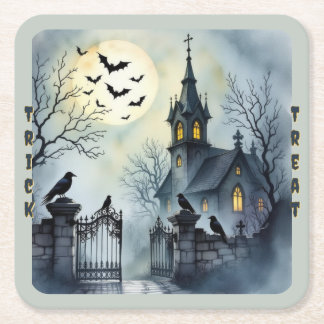 Bats in the Belfry - Crows on the Gate *AI Fantasy Square Paper Coaster