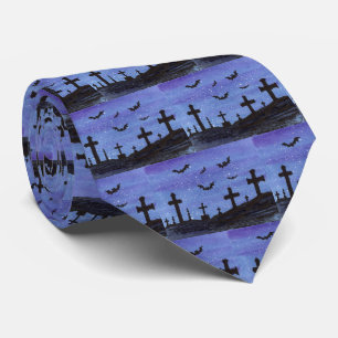 Bats in the Graveyard Halloween Tie