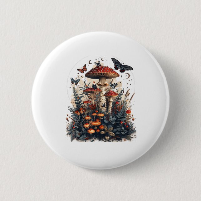 Bats N Mushroom Moon Goblincore 6 Cm Round Badge (Front)