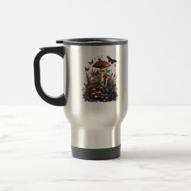 Bats N Mushroom Moon Goblincore Travel Mug (Left)