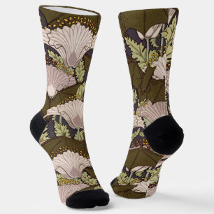 Bats & Poppies,Animal & Floral Design Art Nouveau Socks