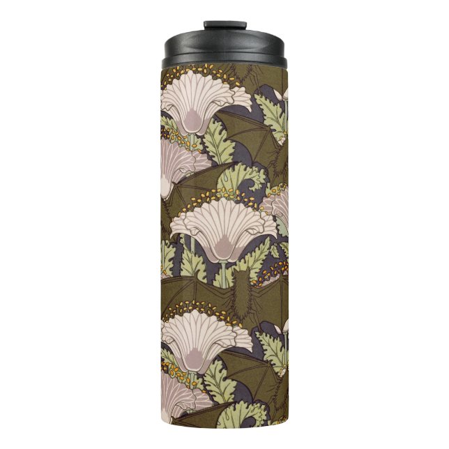 Bats & Poppies,Animal & Floral Design Art Nouveau Thermal Tumbler (Front)