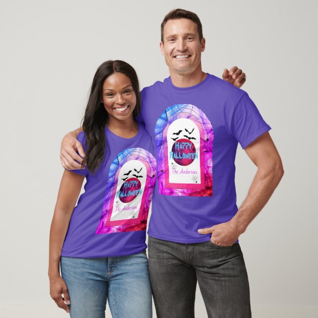 Bats Purple Pink Colourful Matching Happy Hallowee T-Shirt (Unisex)