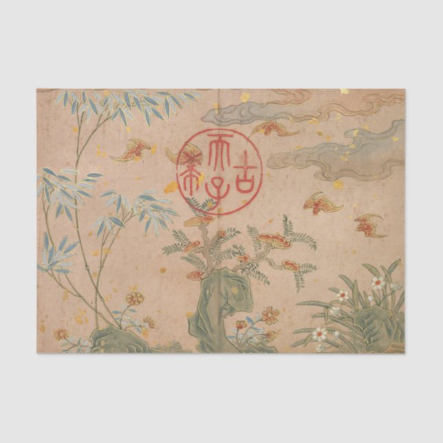 Bats Rocks Flowers Circular Calligraphy by Ruoai Tissue Paper (Front)