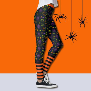 Bats Stripes Orange Black Halloween Best Quality Leggings