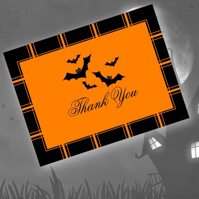 Bats Thank You Halloween Orange Postcard (Creator Uploaded)