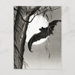 Bats under the Full Moon Painting by Ohara Koson Postcard