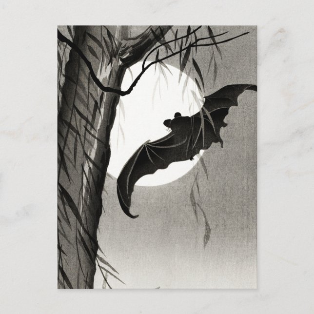 Bats under the Full Moon Painting by Ohara Koson Postcard (Front)